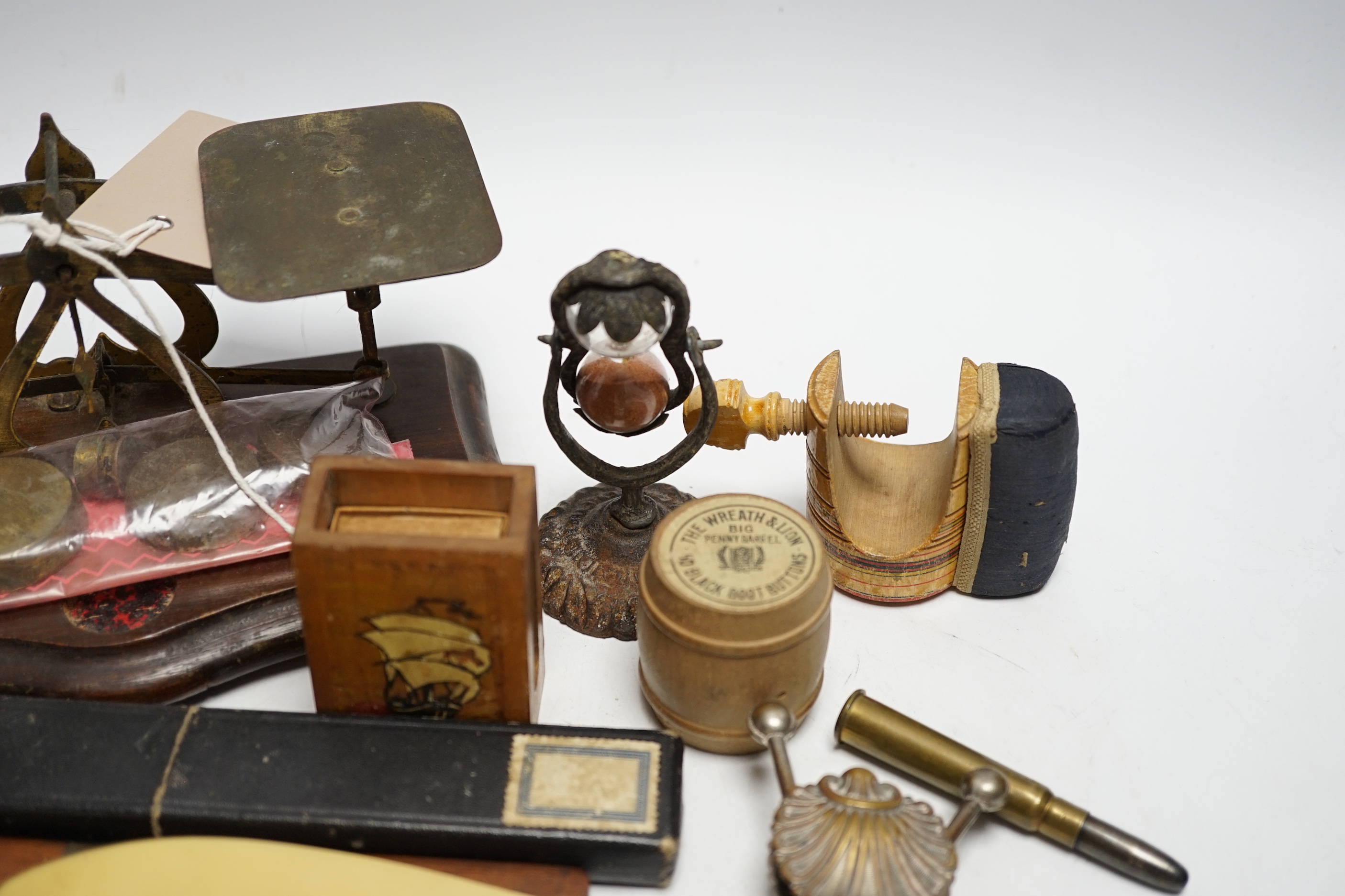 A set of letter scales and weights and mixed collectibles